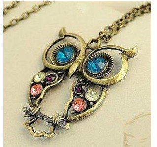 2014 New Fashion Hot Selling Retro Color Block Drill Hollowing Carved Cute Owl Mao Yilian Necklace