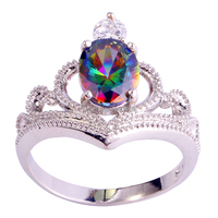 Royal Style Crown Kingly Fashion New Rainbow Sapphire Jewelry 925 Silver Ring Size 6 7 8 9 10 Women Free Shipping Wholesale