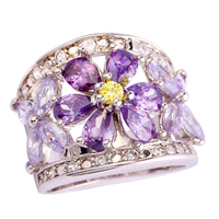 lingmei Wholesale Cluster Amethyst Tourmaline White Topaz 925 Silver Ring Size 7 8 9 10 Noble Party\'s Jewelry Free Shipping