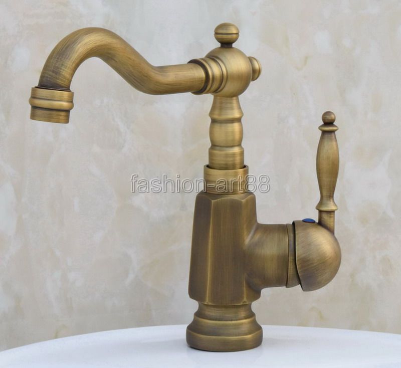 Фотография Antique Brass Single Hole Single Handle Lever Swivel Spout Kitchen Sink Bathroom Vessel Basin Faucet Mixer Tap anf249