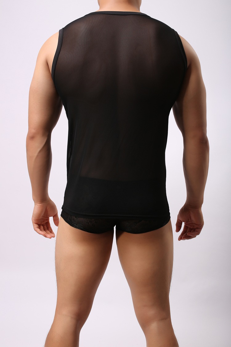 Wholesale New Sexy Men Tank Tops Sheer See Through Shirts Sleeveless Casual Breathable Tight 4225