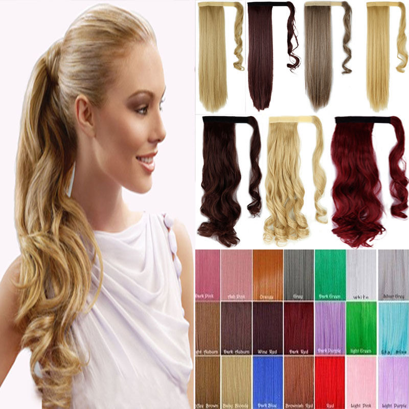 Long Curly Wavy Ponytail  Clip In Pony Tail Hair Extensions Wrap On Hair Piece 18