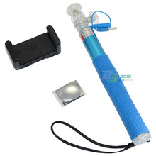 Blue Extendable Selfie Wired Stick Phone Holder Remote Shutter Monopod For Smartphone