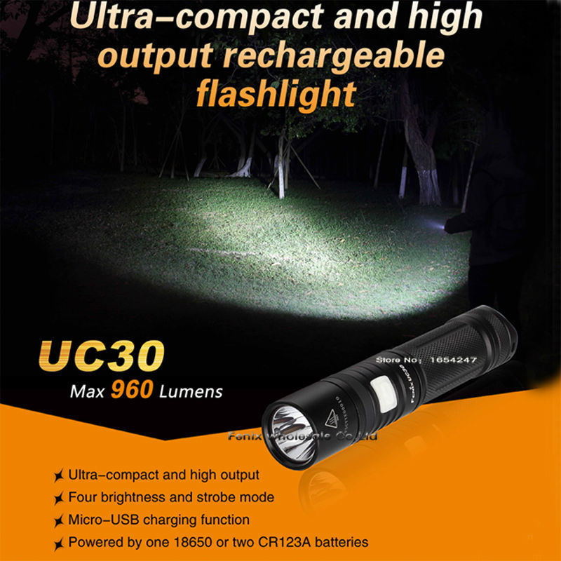 New Fenix UC30 Cree XM-L2 (U2) Flashlight 960 lumens Build-in ARB-L2 battery Micro-USB