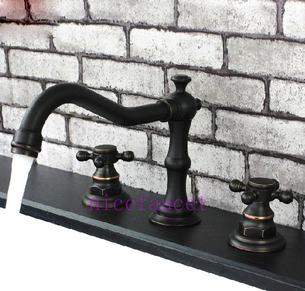 Oil Rubbed Bronze Widespread Bathroom Sink Basin Faucet Mixer Tap Double Handle