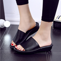 2017 Cow leather slipper genuine leather indoor sandals women summer slides The lazy man slippers wholesale