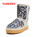 SUBERRY 2016 New Fashion Winter Shoes Personality embroidered Sheepskin Snow Boots Crystal Decoration Women Boots China