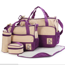 FreeshippingMother infanticipate mummy Babies bags nappy bag multifunctionaldouble shoulder cross body 5 piece set messenger bag