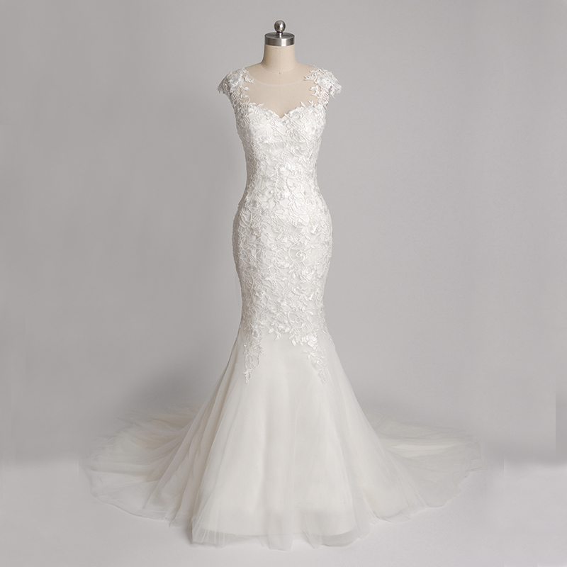 Real Photo Cap Sleeve Mermaid Vintage Lace font b Wedding b font font b Dress b