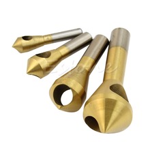 Free Shipping 4x Chamfer Countersink Deburring Drill Bit Set Crosshole Cutting Metal Tool Gold