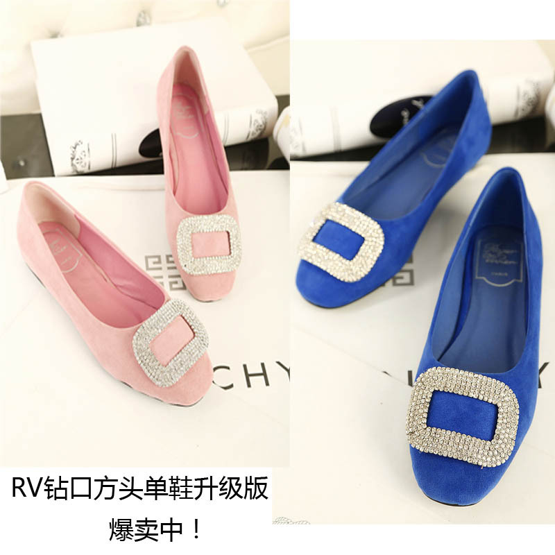 Europe and the United States 2015 spring new Suede Flats square diamond shoes with flat shoes