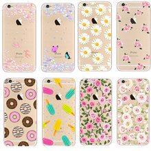 Newest Fashion Colorful Phone Cases soft TPU for Apple iPhone 5s 6 6S case 6S Plus case Waterproof Transparent Flower Pattern