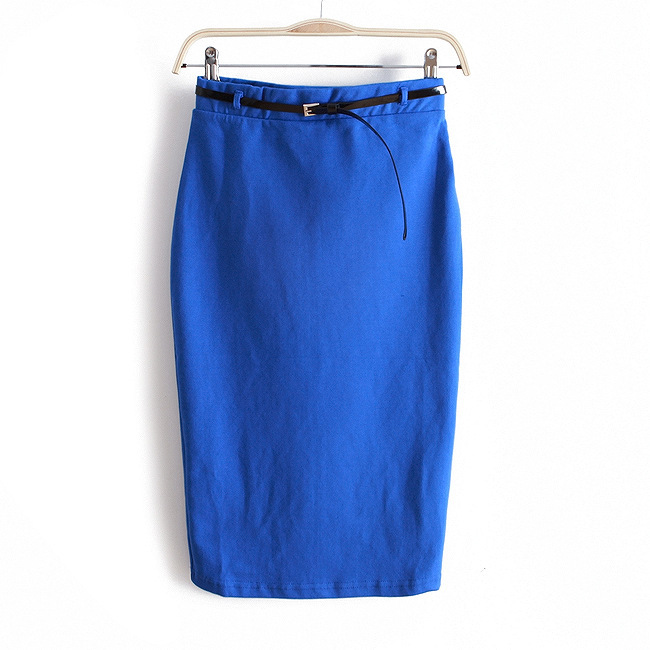 [CARZY] Candy Color Vintage Women Elastic Slim Medium-long High Waist Skirt Stretch Pockets Hip Pencil Skirt with Belt (23).jpg