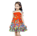 Summer Girl Dress Floral Bohemian Style Knee Length Elastic Chest Girl Kids Dress for Children 4