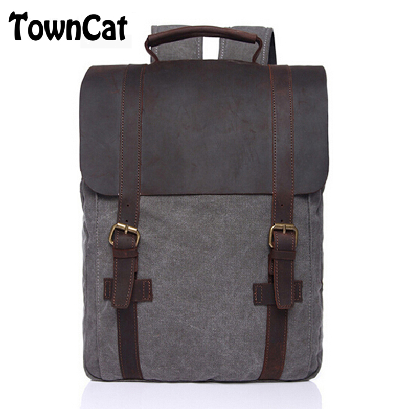 Vintage Canvas Backpack, Casual Daypacks, Retro Rucksack, Travel Bag for Men Outdoor Sports Fit 15