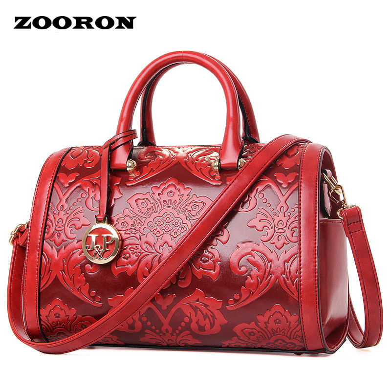 New fashionable women RetroStyle luxury brand bag 2016 Boston bag women leather messenger embossed handbag Shoulder