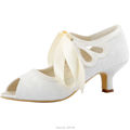 New HP1522 Woman White Ivory Peep Toe Bride Mary Jane Lace Pumps Peep Toe Mid Heel