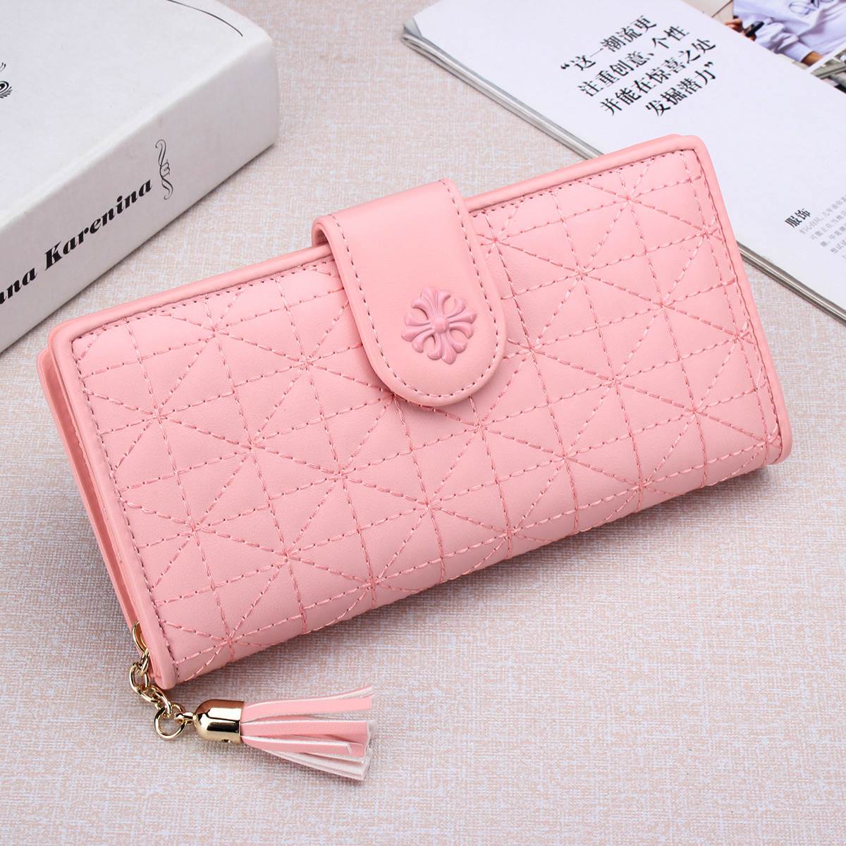 Fashion Women Wallets Plaid Leather Coin Purses Lady Day Clutches Tassel Long Zipper Pouch Famous Brand Designer Card Holders