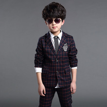 2015 New Boys Formal Suits for Weddings Brand England Style 6 14T Man Child Plaid Formal