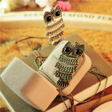 2015 New Arrival Fashion Hot Sale Animal Collares Mujer Vintage Owl Pendant Necklace Long Sweater Chain