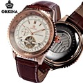 Orkina Tourbillon Mechanical Automatic Luxury Watch Men Rose Gold Large 51MM Big Man Watches Brown Leather
