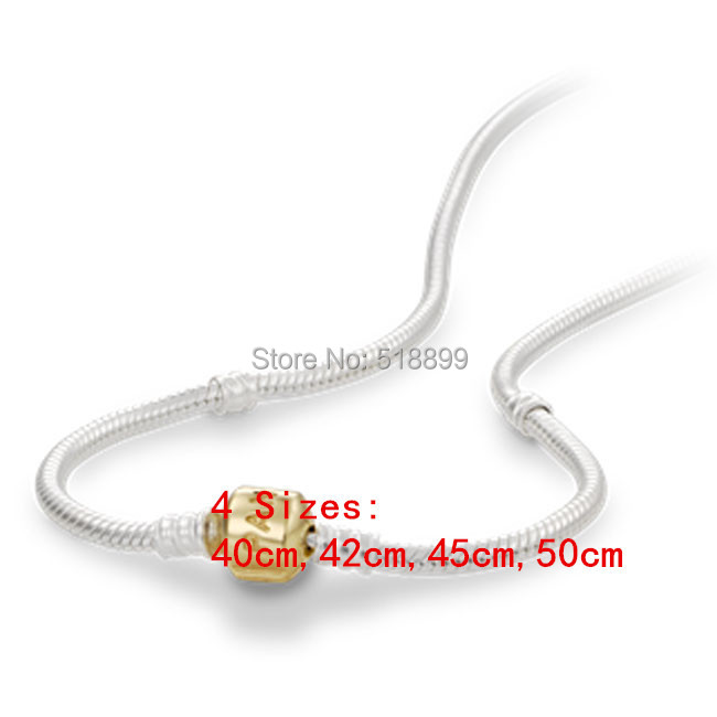 925 Sterling Silver 14K Real Gold Clasp Snake Chain Starter Necklaces Fits All European Jewlery Charm