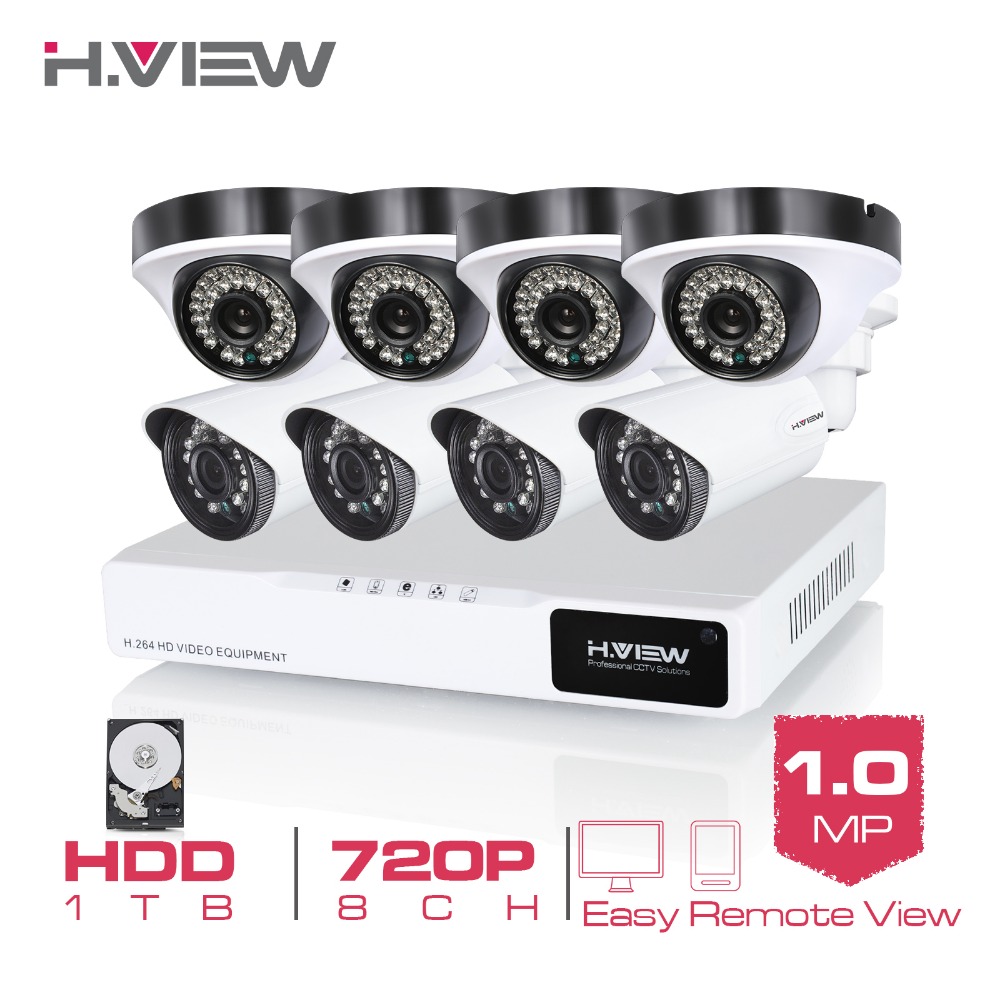 Гаджет  H.View 8CH CCTV System 720P HDMI AHD 8CH CCTV DVR 1.0 MP IR Outdoor Security Camera Surveillance System With 1TB HDD None Безопасность и защита