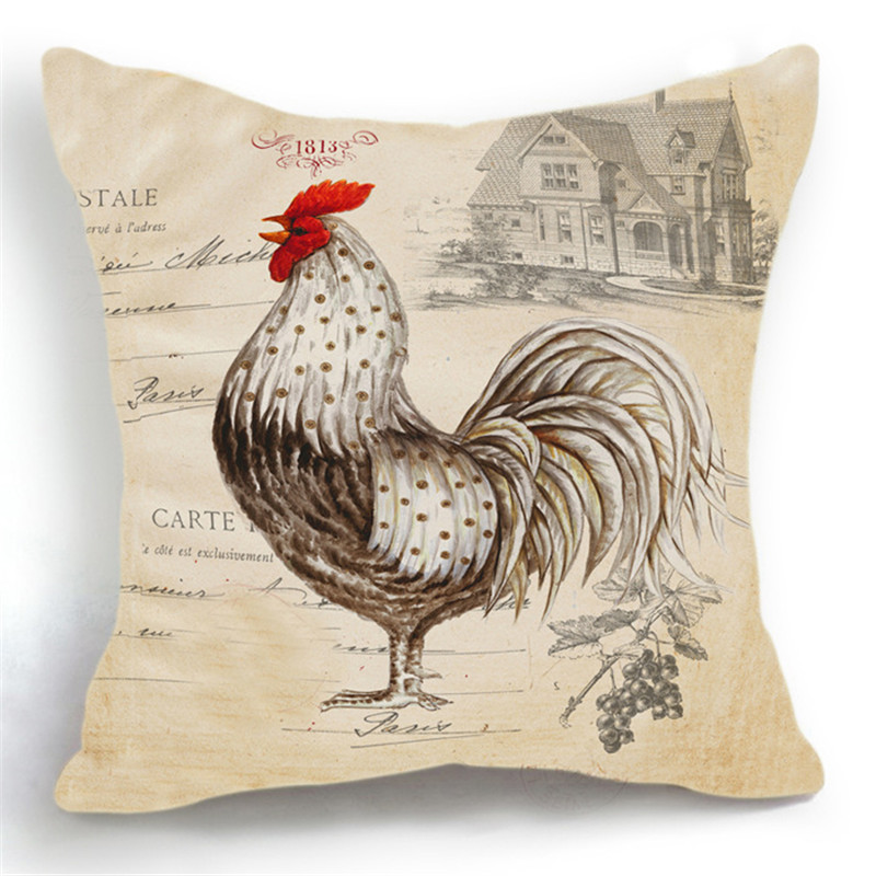 Rooster Pillow Case French Country Cushion Cover Farmhouse Cottage Chic Home 18" 