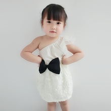 New Kids Toddler Girls One Piece Dresses Bow-knot One Shoulder Lace Dress Hot