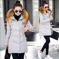 2016 New Winter Fashion Fur Collar Hooded down Cotton Coat Women Slim Big Yards Outerwear Thicken