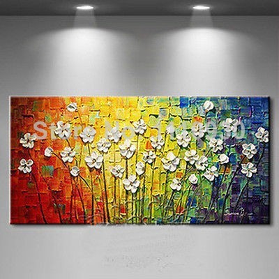 Free Shipping Handmade Modern Abstract Decorative Small White Flowers Oil Painting On Canvas Wall Art For Living Room Wkh241