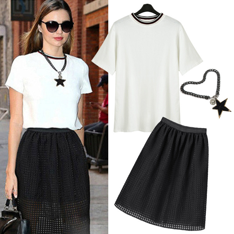 The 2015 summer sets skirt round collar pure color...