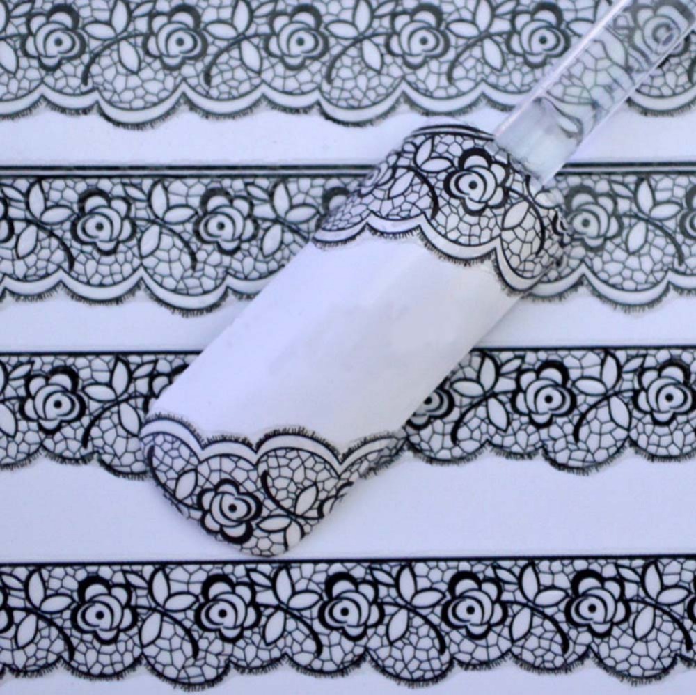 3D Black Lace Design Nail Art Stickers Flower Manicure Decals Tips Decoration