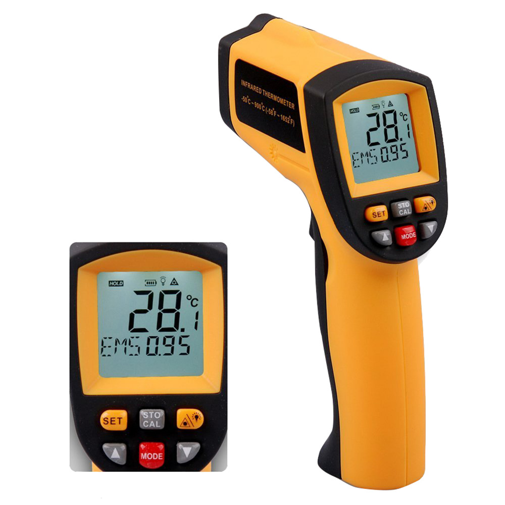 GM900 Non-Contact 12:1 LCD display IR Infrared Digital Temperature Gun Thermometer -50~900C (-58~1652F) 0.1~1.00 adjustable