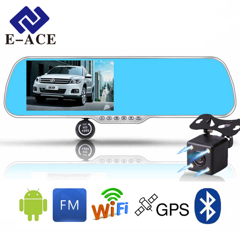 Car Navigator Android DVR Mirror Rearview Camera Bluetooth Handfree WIFI Transmitter 5.0 Inch Touch Display HD 1080P Recorder