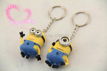Free Shipping 2Pcs Cartoon Key Ring Chain Despicable Me 3D Eye Small Minions Figure Kid toy