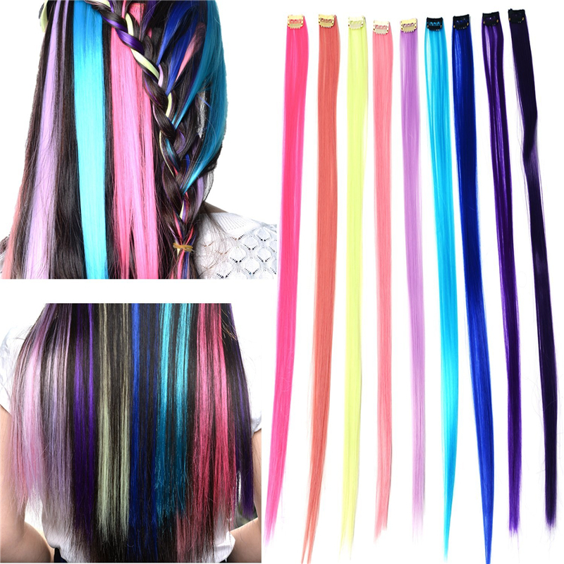 Remylady 9 Colored 20 inch Clip on in Hair Extensions Rainbow Colorful Eye-...