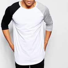 3/4 Sleeve T-Shirt With Contrast Raglan Sleeves O neck cotton men t shirt brand Three Quarter Tops S-XXL