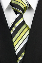 NT0137 Green Black Stripe Multicolor Man s Wedding Business Luxury Tie Jacquard Woven Classic Silk Polyester
