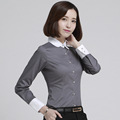 5XL Plus Size Women Blouses 2016 Summer Office Lady Occupational Shirts Long Sleeve Peter Pan Collar