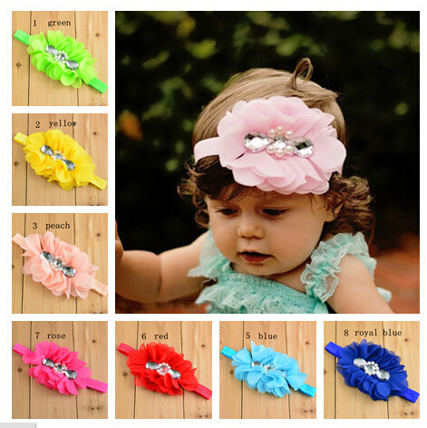 wholesale 120pcs/lot Hair accessories infant baby girls 5inch Large Ballerina Chiffon Flowers With Pearl Rhinestone Center