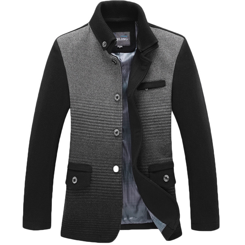 2015 New Mens Pea Coat Winter Fashion Gray Slim Wool Blend Single Breasted Trench Coat Jacket Brand Design Overcoat Parka Coat