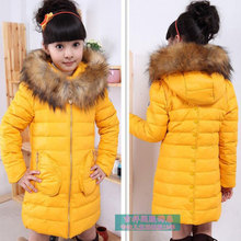 New 2014 winter girls baby clothes,children’s warm long fur outerwear,sport kids hooded down jacket coats for girl,free shipping