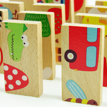 Baby Toys 28Pcs Beech Wood Animal Domino Solitaire Domino Wooden Toys Educational Blocks Baby Early Learning Toys Birthday Gift