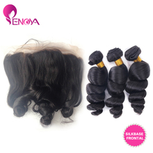 Free Shipping with Baby Hair Malaysian 13″x4″ Loose Wave Silk Base Closures Lace Frontal Bleached Knots with 3 Bundles Hair Weft