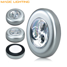Night Light 2015 LED Lamps Light Brand  Wall Lamp 3W Kitchen Cabinet Closet Lighting Sticker Tap Touch Lamp 3 LED Free Shipping