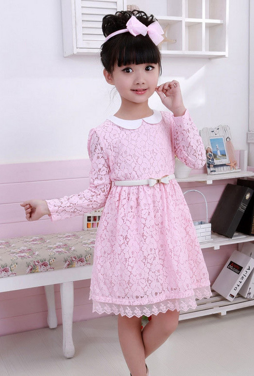 Fashion Girls Long Sleeve Dress Kids Wedding Party Princess Dresses For