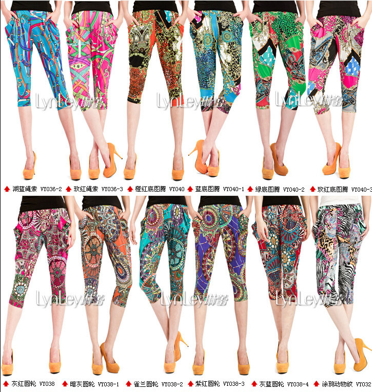 2015 New Real Skinny Women Pants Up To 50% Clearence Sale Women Chain Print Leggings Angels Baroque Floral Flower Art Pants Usa