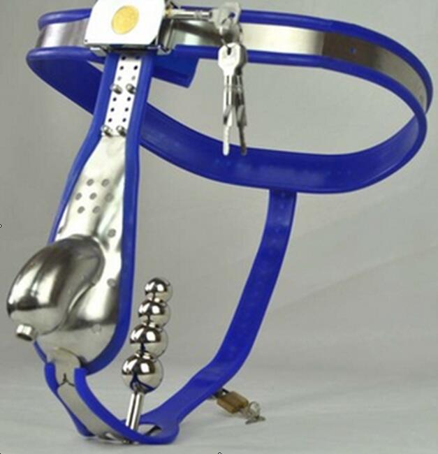 T Type Stainless Steel Male Chastity Belt Anal Plug An