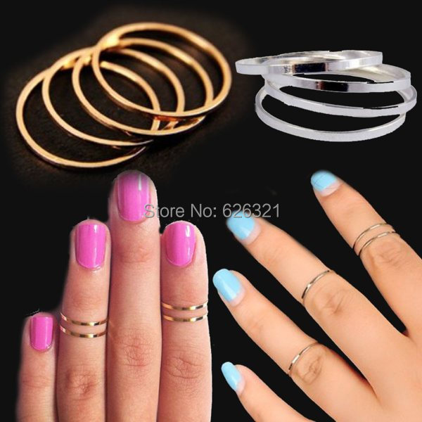 5pcs set Wholesale Punk Gold Thin Plain Chic Simple Band Cosplay Above Knuckle Midi Top Finger